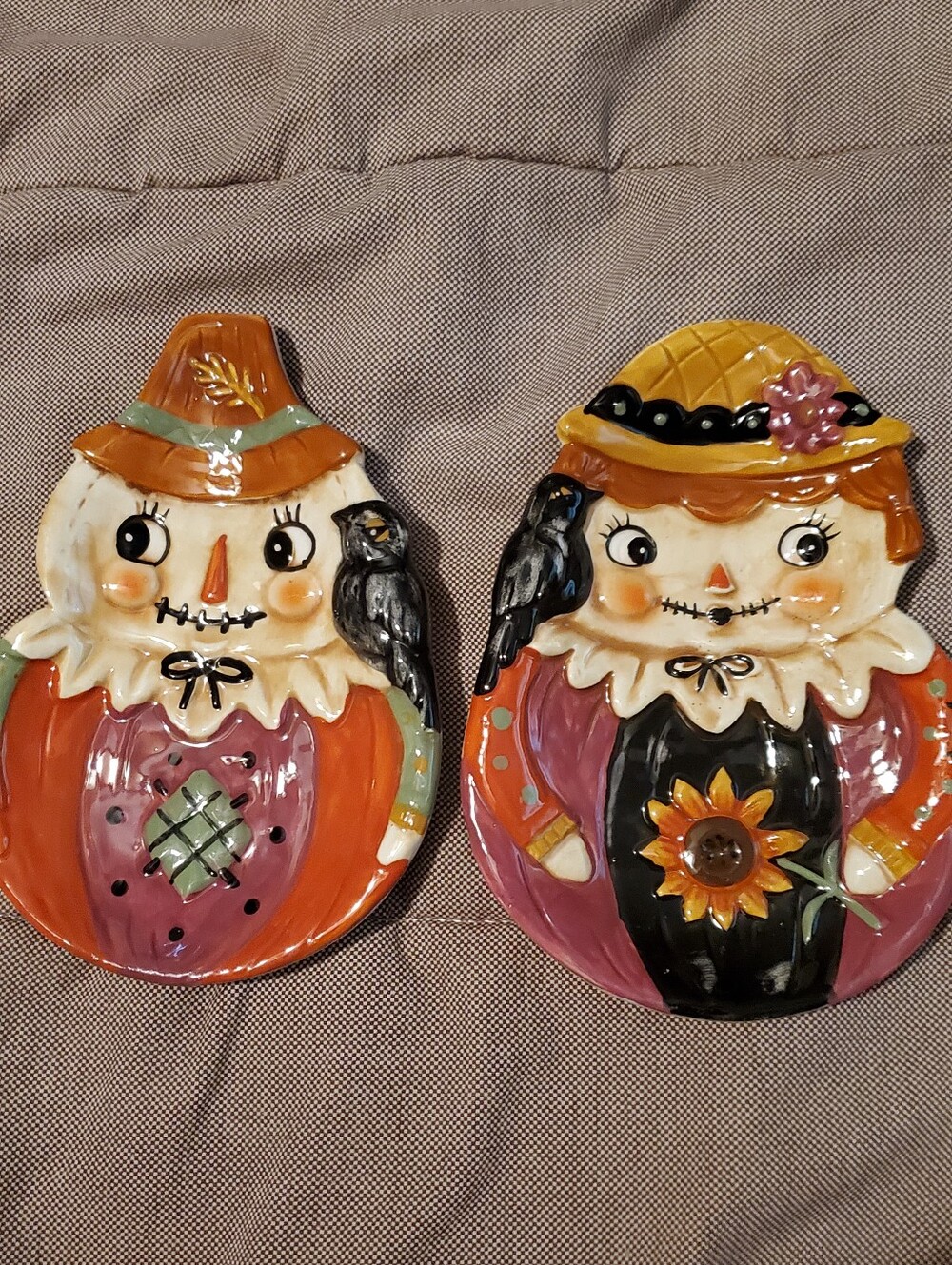 Johanna Parker Scarecrow Couple Appetizer Plate Set-Autumn Grapevine NWT 2026